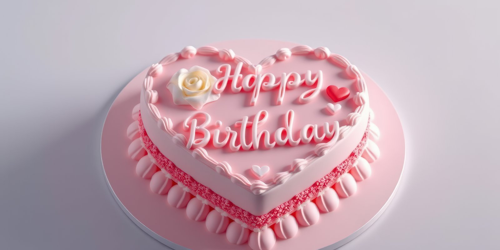 Heart-shaped birthday cake decorated with pink icing and delicate floral accents for a celebratory event